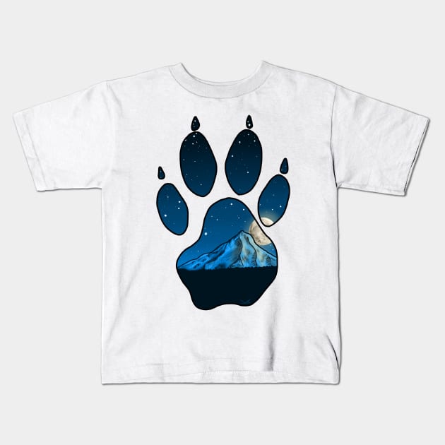 Wolf Paw Print - Mount Hood Kids T-Shirt by FernheartDesign